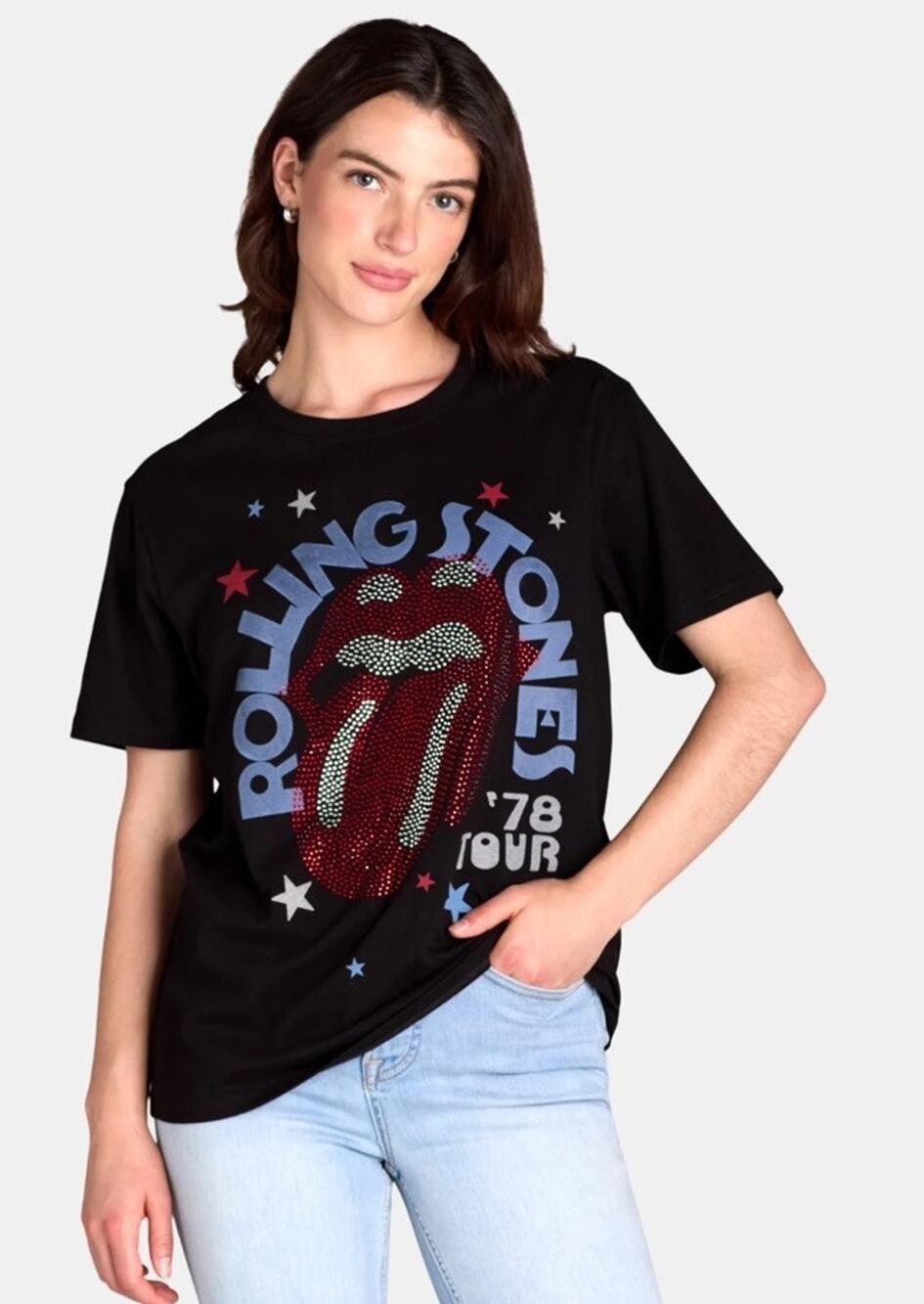 NWT Rolling Stones Embellished T-Shirt /Women's 4/6 Small Black Cotton Blend